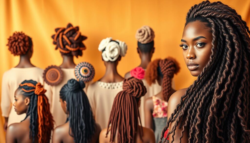 A vibrant, seasonal crochet hairstyle showcase, captured in a warm, natural lighting. In the foreground, a model with a cascading mane of intricately crocheted locks, showcasing the texture and artistic styling. The middle ground features a range of creative crochet hairstyles, from bold geometric patterns to delicate floral motifs, all expertly crafted. The background subtly blends earthy tones, evoking a sense of timeless elegance. The overall composition is balanced, allowing the crochet hairstyles to take center stage, inspiring viewers to explore the boundless possibilities of this artistic medium. A vibrant, seasonal crochet hairstyle showcase, captured in a warm, natural lighting. In the foreground, a model with a cascading mane of intricately crocheted locks, showcasing the texture and artistic styling. The middle ground features a range of creative crochet hairstyles, from bold geometric patterns to delicate floral motifs, all expertly crafted. The background subtly blends earthy tones, evoking a sense of timeless elegance. The overall composition is balanced, allowing the crochet hairstyles to take center stage, inspiring viewers to explore the boundless possibilities of this artistic medium.